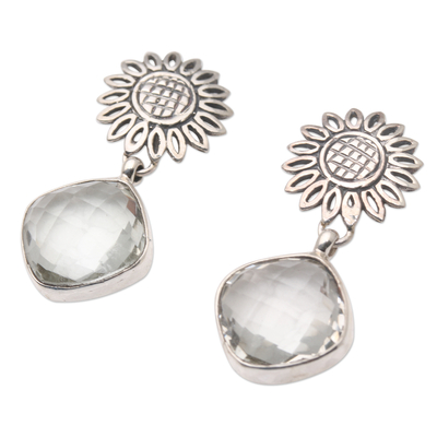 Prasiolite dangle earrings, 'Pale Green Sun' - Prasiolite and Sterling Silver Dangle Earrings from Bali