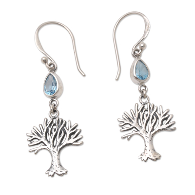 Pendientes colgantes de topacio azul - Pendientes colgantes con motivo de árbol de topacio azul