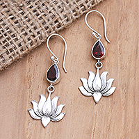 Garnet dangle earrings, Burning Lotus