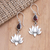 Garnet dangle earrings, 'Burning Lotus' - Garnet Lotus-Motif Dangle Earrings from Bali thumbail