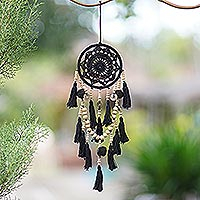 Hand-crocheted cotton wall hanging, 'Under Wing' - Hand-Crocheted Black Cotton Wall Hanging