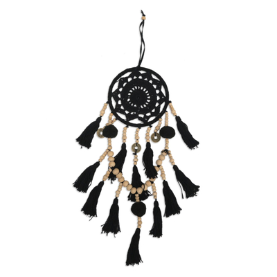 Hand-crocheted cotton wall hanging, 'Under Wing' - Hand-Crocheted Black Cotton Wall Hanging