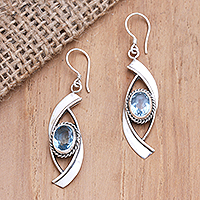 Blue topaz dangle earrings, 'Sugary Snack' - Handmade Balinese Blue Topaz Dangle Earrings