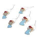 Wood holiday ornaments, 'Love Delivery in Sky Blue' (set of 5) - Heart and Angel-Themed Wood Holiday Ornaments (Set of 5)