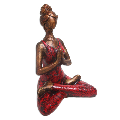 Cement statuette, 'Asana Pose in Red' - Handmade Cement Yoga Statuette from Java