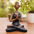 Cement statuette, 'Asana Pose in Black' - Hand-Painted Cement Yoga Statuette