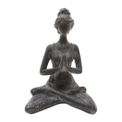 Cement statuette, 'Asana Pose in Brown' - Hand Crafted Cement Yoga Statuette