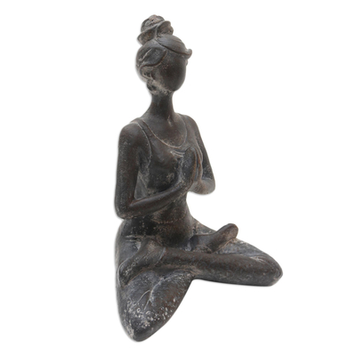 Cement statuette, 'Asana Pose in Brown' - Hand Crafted Cement Yoga Statuette