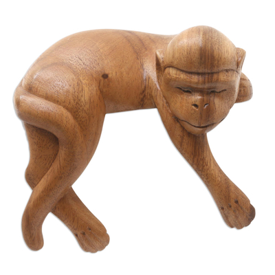 Hand Made Suar Wood Monkey Statuette