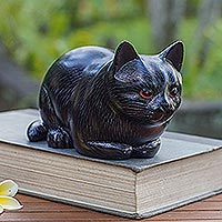 Wood statuette, Fat Cat in Black