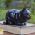Wood statuette, 'Fat Cat in Black' - Hand Carved Suar Wood Cat Statuette (image 2b) thumbail