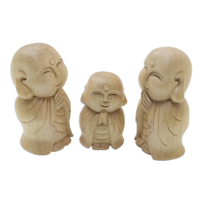 Esculturas de madera, (juego de 3) - Escultura budista de madera de cocodrilo hecha a mano (juego de 3)
