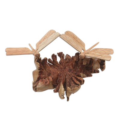 estatuilla de madera - Estatuilla de libélula de madera de jempinis tallada a mano