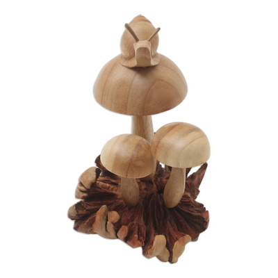 Holzstatuette - Handgefertigte Pilzstatuette aus Jempinis-Holz