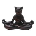 Cement statuette, 'Cat Meditation' - Hand Crafted Cement Cat Statuette from Java