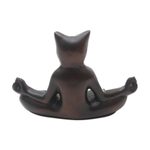 Cement statuette, 'Cat Meditation' - Hand Crafted Cement Cat Statuette from Java