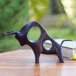 Cement statuette, 'Stamina and Strength' - Handmade Cement Bull Statuette from Java