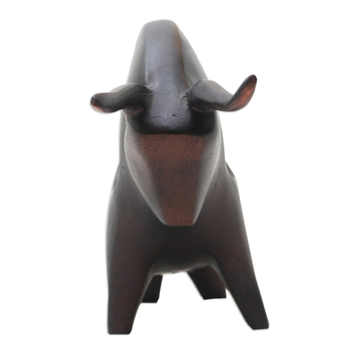 Cement statuette, 'Stamina and Strength' - Handmade Cement Bull Statuette from Java