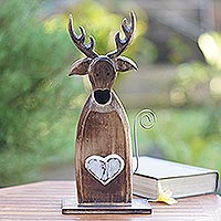 Wood home accent, 'Winter Deer in Brown' - Handcrafted Deer Holiday Decor Accent