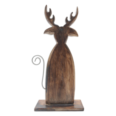 Wood home accent, 'Winter Deer in Brown' - Handcrafted Deer Holiday Decor Accent