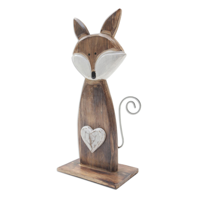 Wood statuette, 'Squirrelly Squirrels in Brown' - Albesia Wood and Iron Squirrel Statuette