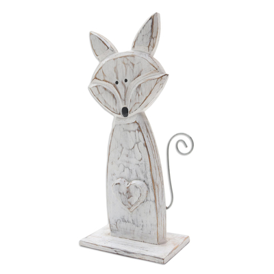 Wood statuette, 'Squirrelly Squirrels in White' - Albesia Wood Squirrel Statuette with Distressed Finish