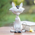 Wood statuette, 'Cute Kitten' - Handcrafted Albesia Wood Kitten Statuette