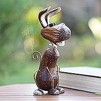 Wood statuette, 'My Best Friend' - Albesia Wood Dog-Motif Statuette from Bali