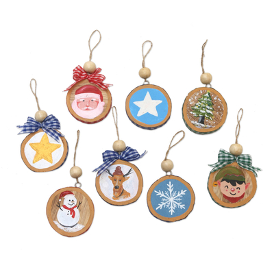 Colorful Albesia Wood Holiday Ornaments (Set of 8)