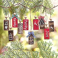 Wood ornaments, 'Farmhouse Christmas' (set of 10) - Handcrafted Wood Christmas Ornaments (Set of 10)