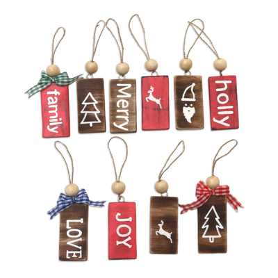 Handcrafted Wood Christmas Ornaments (Set of 10)