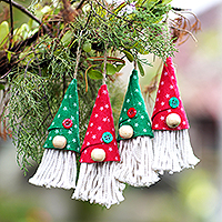 Cotton holiday ornaments, 'Santa's Hat' (set of 4)