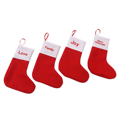 Holiday ornaments, 'Hang with Care' (set of 4) - Holiday Stocking Ornaments (Set of 4)
