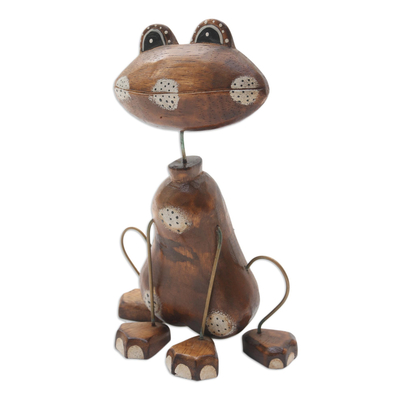 estatuilla de madera - Estatuilla artesanal de madera de albesia con motivo de rana