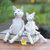 Wood statuettes, 'House Cats' (pair) - Hand Carved Albesia Wood Cat Statuettes (Pair)