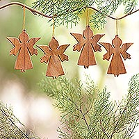 Wood ornaments, 'Angel Silhouette' (set of 3)