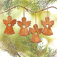 Wood ornaments, 'Love and Blessings' (set of 4) - Handmade Wood Angel Ornaments (Set of 4)