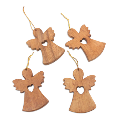 Wood ornaments, 'Love and Blessings' (set of 4) - Handmade Wood Angel Ornaments (Set of 4)