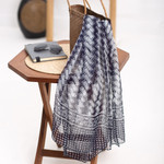 Hand-stamped silk shawl, 'Between the Lines' - Hand-Stamped Silk Chiffon Shawl