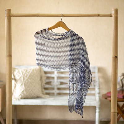 Hand-stamped silk shawl, 'Between the Lines' - Hand-Stamped Silk Chiffon Shawl