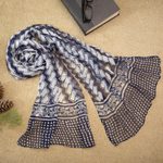 Hand-stamped silk shawl, 'Between the Lines' - Hand-Stamped Silk Chiffon Shawl