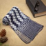 Hand-stamped silk shawl, 'Between the Lines' - Hand-Stamped Silk Chiffon Shawl