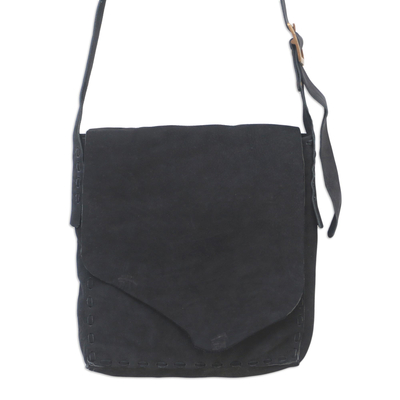 Black Suede Leather Sling Bag