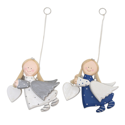 Albesia Wood Holiday Angel Ornaments (Pair)