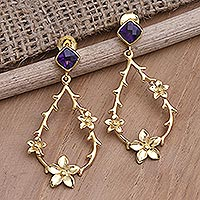 Gold-plated amethyst dangle earrings, Night Gala