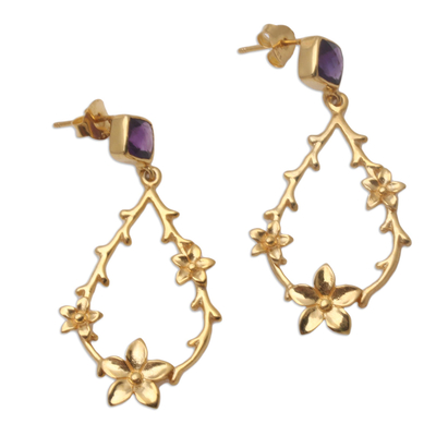 Gold-plated amethyst dangle earrings, 'Night Gala' - Gold-Plated Amethyst Dangle Earrings from Bali