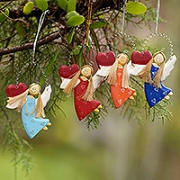 Wood holiday ornaments, 'Color of Love' (set of 4) - Handcrafted Balinese Angel Ornaments (Set of 4)