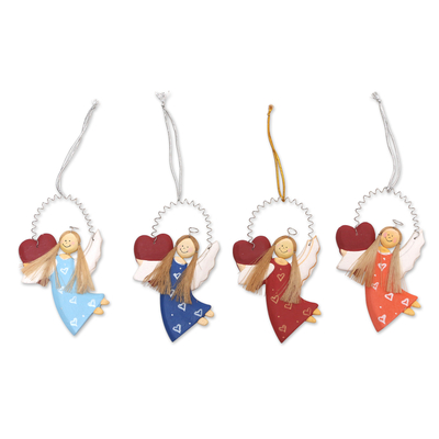 Wood holiday ornaments, 'Color of Love' (set of 4) - Handcrafted Balinese Angel Ornaments (Set of 4)