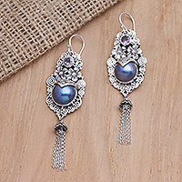 Pendientes colgantes de amatista y perlas cultivadas, 'Winter Apple in Purple' - Pendientes colgantes de amatista y perlas cultivadas