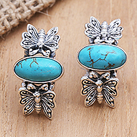 Sterling silver drop earrings, 'Social Butterfly' - Sterling Silver Butterfly Motif Drop Earrings